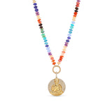 14k Gold Diamond Buddha Pendant on Multi Color Gemstone Knotted Necklace - 18"