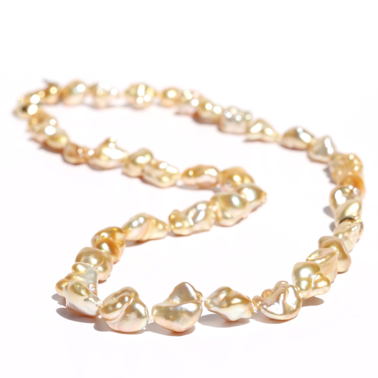 14k South Sea Golden Keshi Pearl Knotted Necklace with Diamond