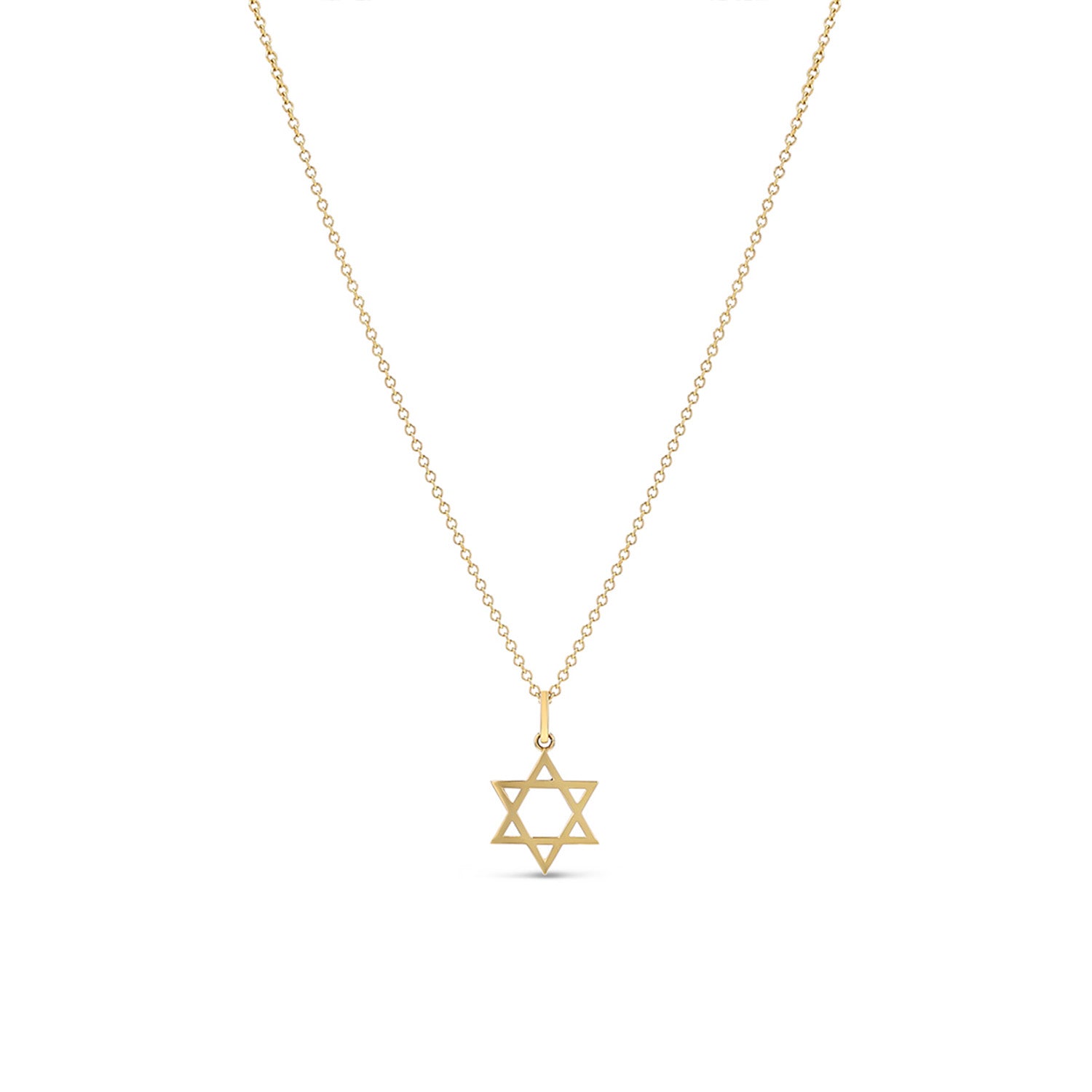 14k Gold 18mm Star of David Pendant on Link Chain Necklace