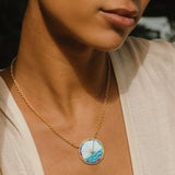 14k Opal and Turquoise Inlay Sunrise Pendant on Chain Necklace