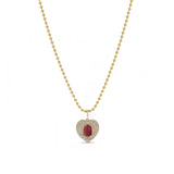14k Diamond Heart with Pink Tourmaline on Ball Chain Necklace "One of a Kind"