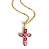 14k Pink Tourmaline Cross Pendant on Wheat Chain Necklace "One of a Kind"