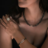 14k Black Diamond Link Necklace with 14k White Diamond Link - 18"