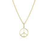 14k Peace Sign with Diamond Bezel Medallion on Cable Chain Necklace - 18"