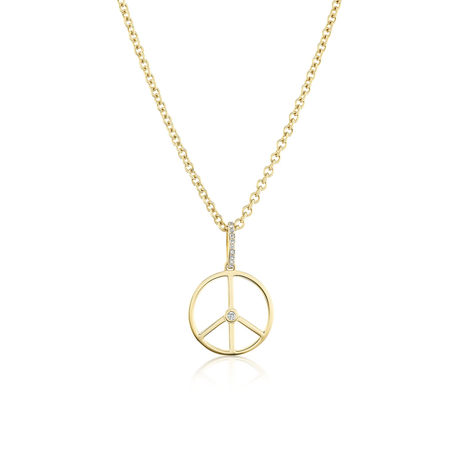 Chain Peace Sign 14k Peace Sign with Diamond Bezel Medallion on Cable Chain Necklace ...