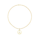14k Peace Sign with Diamond Bezel Medallion on Cable Chain Necklace - 18"