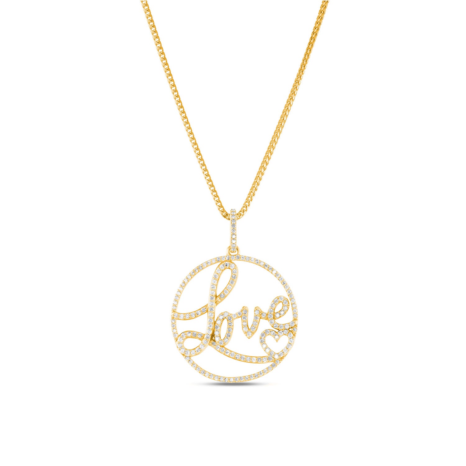 14k Diamond Heartstring LOVE Round Pendant Only or on 14k Snake Chain - 30"