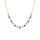 14k Heirloom London Blue Topaz & Aquamarine Necklace with Black Enamel Settings - 18"