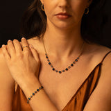 14k Heirloom London Blue Topaz & Aquamarine Bracelet with Black Enamel Settings