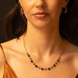 14k Heirloom London Blue Topaz & Aquamarine Necklace with Black Enamel Settings - 18"