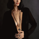 Black Diamond Orchid Pendant on Spinel Knotted Necklace - 32"