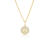 14k Rainbow Gemstone Sunrise Pendant Necklace - 20"