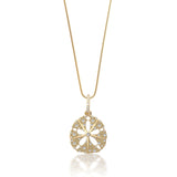 14k Sand Dollar Pendant Necklace with Champagne & White Diamonds- 30"