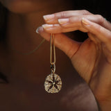 14k Sand Dollar Pendant Necklace with Champagne & White Diamonds- 30"