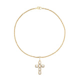 14k Crystal Quartz Bezel Set Cross Pendant on 14k Cable Chain Necklace - 18"