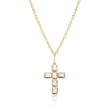 14k Crystal Quartz Bezel Set Cross Pendant