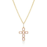 14k Rose Quartz Bezel Set Cross Pendant