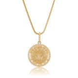 14k Mary Mother of God Diamond Pendant on Franco Chain Necklace - 18"