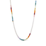 14k Rainbow Moonstone with Rainbow Mix Gemstone Necklace - 36"