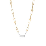 14k Gold Paperclip Link Necklace with 3 14k White Gold Diamond Links - 18"