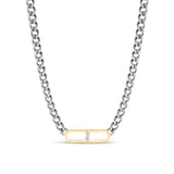 14K Gold & Diamond H Link on Silver Curb Chain Necklace - 17"