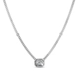 14k White Gold Illusion Emerald Cut Diamond Halo Necklace