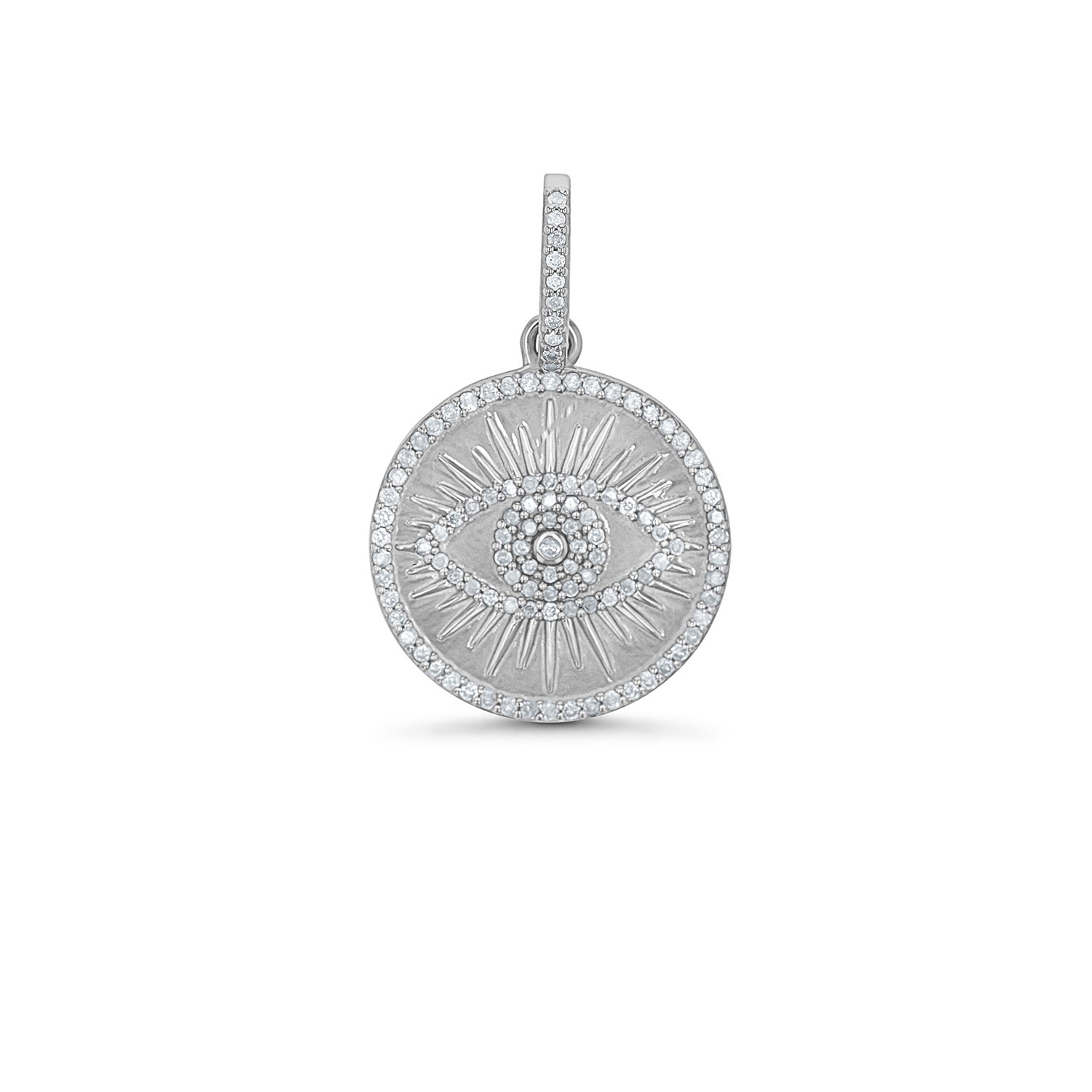 Silver and Diamond Evil Eye Coin Charm Pendant