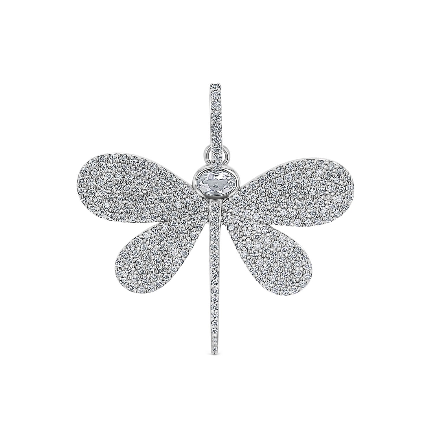 White Topaz and Diamond Dragonfly Pendant