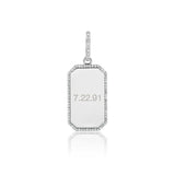 Custom Engravable Silver Dog Tag Pendant with Diamond Halo