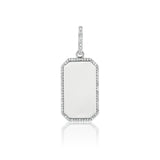 Custom Engravable Silver Dog Tag Pendant with Diamond Halo