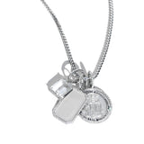 Custom Engravable Silver Dog Tag Pendant with Diamond Halo