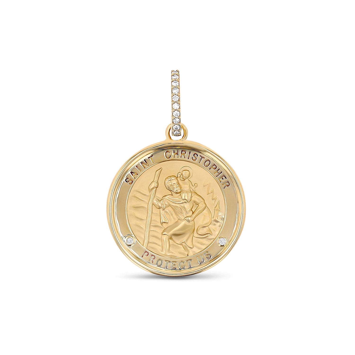 14K St. Christopher "Protect Us" Pendant on 14K Snake Chain - 30"