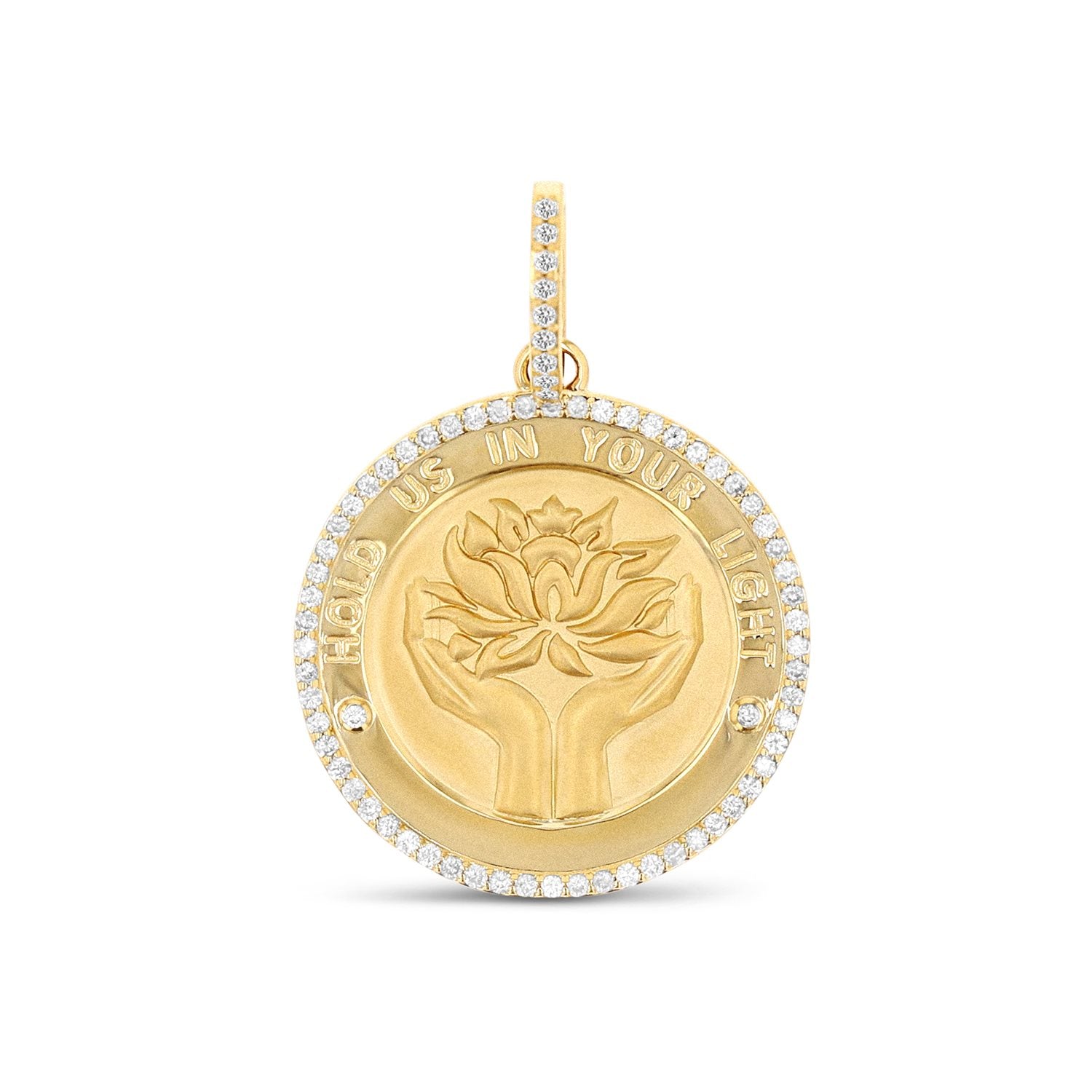 14k Diamond Lotus Medallion "Hold Us in Your Light" - 30mm