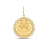 14k Diamond Lotus Medallion "Hold Us in Your Light" Pendant - 30mm