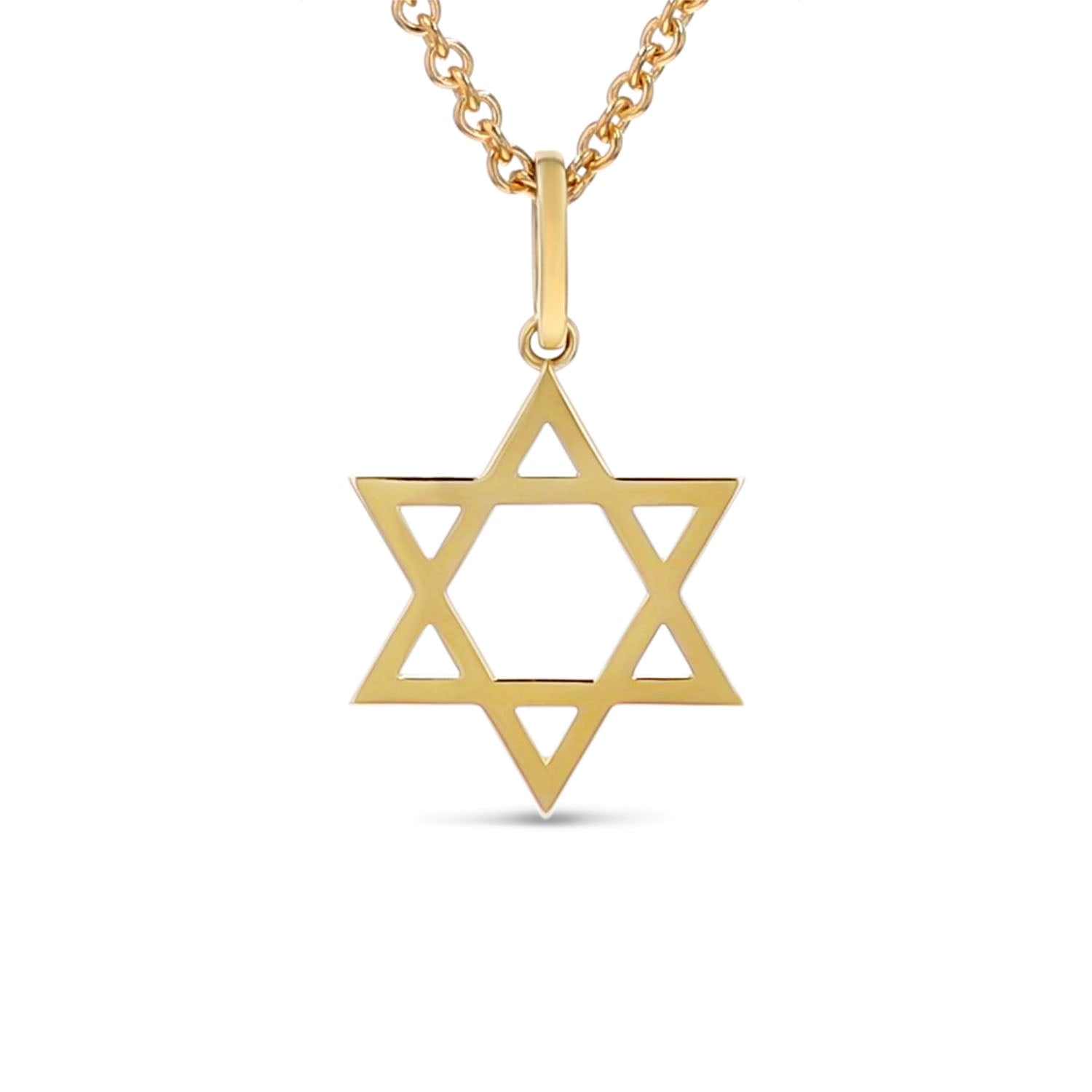 14k Gold 28mm Star of David Pendant on Cable Chain Necklace