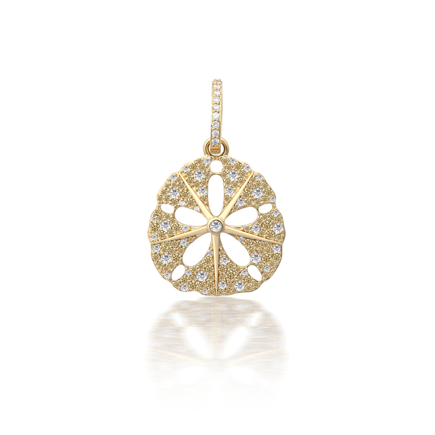 14k Sand Dollar Pendant Necklace with Champagne & White Diamonds- 30"