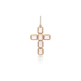 14k Rose Quartz Bezel Set Cross Pendant on 14k Cable Chain Necklace - 18"