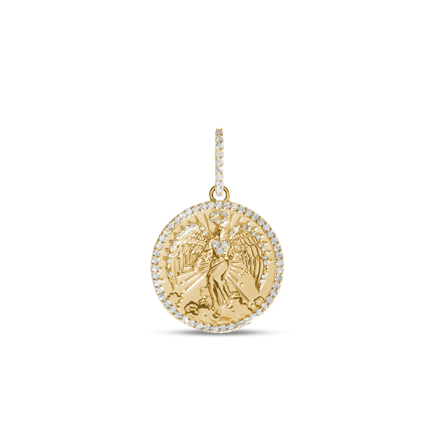 14K Gold and Diamond Guardian Angel Coin Necklace