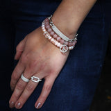 Rose Quartz Bracelet with Diamond Peace Sign Charm - 8mm