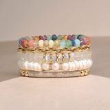 14k Pearl and Puka Shell Beaded Bracelet with Diamond Rondelles
