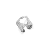 Diamond Heart Wide Cuff Ring