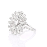 Large Silver & Pave Diamond Daisy Flower Ring