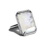 Moonstone Diamond Halo Emerald Cut Ring