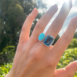 Diamond Halo Two Stone Silver Ring - Turquoise & London Blue Topaz