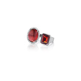 Diamond Halo Two Stone Silver Ring - Garnet & Red Tourmaline