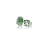 Diamond Halo Two Stone Ring - Green & Light Green Tourmaline