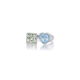 Diamond Halo Two Stone Ring - Amythest & Aquamarine