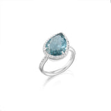 Aquamarine and Diamond Waterdrop Ring