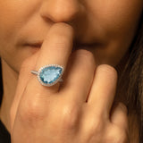 Aquamarine and Diamond Waterdrop Ring