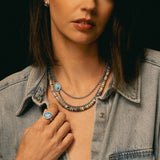 Aquamarine Waterdrop on Layered Chain Necklace - 17"